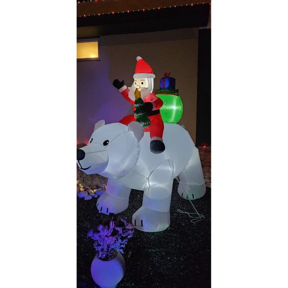 🆕6 FT Christmas Inflatables Santa Claus on Polar Bear Outdoor Decorations - Picture 1 of 9